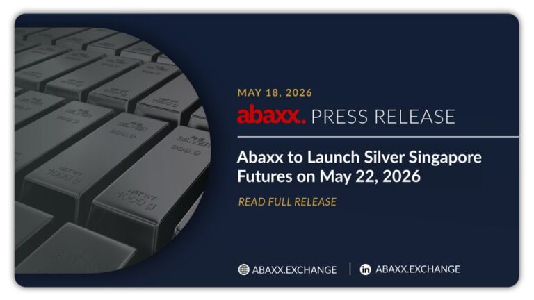 Abaxx press release graphic with stacked silver bars, announcing launch of Silver Singapore Futures on May 22, 2026