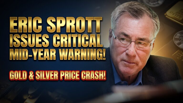 Man with glasses beside gold text 'Eric Sprott Issues Critical Mid-Year Warning' and red text 'Gold & Silver Price Crash'