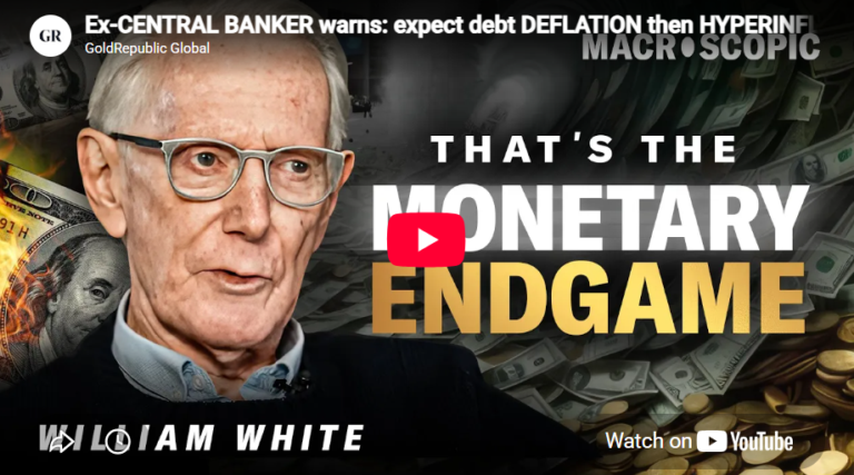 William White beside bold text reading 'That's the Monetary Endgame' over burning dollar bills and gold coins