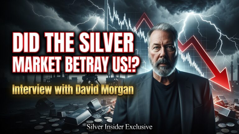 David Morgan thumbnail titled 'Did the Silver Market Betray Us!?' with a falling red arrow, lightning, and silver bars.